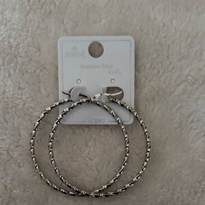 Silver Twisted Hoop Earrings - Stainless Steel